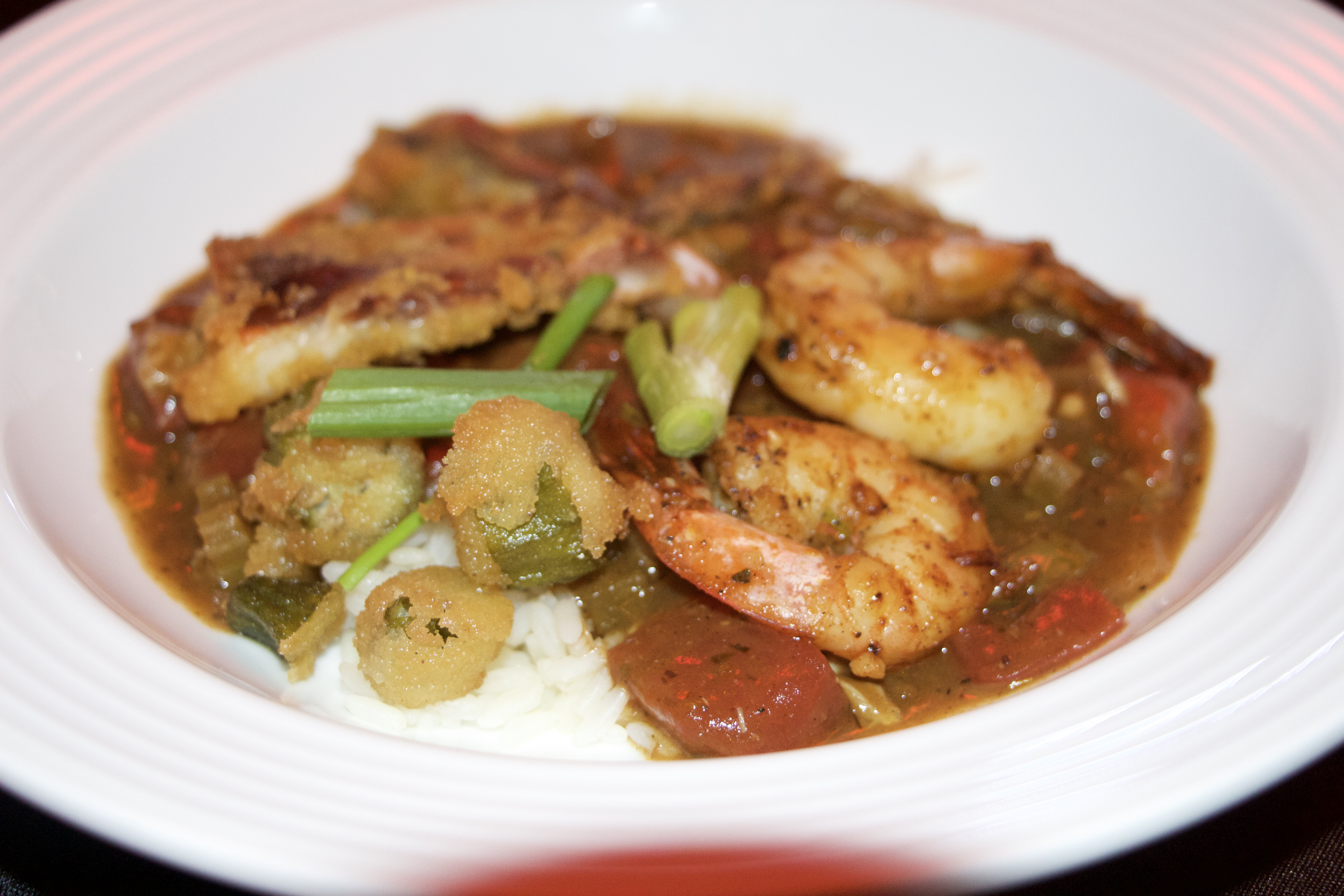 Cajun, with shrimp and oysters pulled fresh out of the Gulf